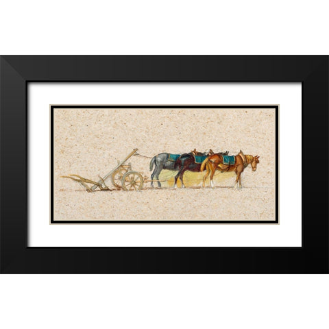 Study of Three Horses with a Plow Black Modern Wood Framed Art Print with Double Matting by Colman, Samuel