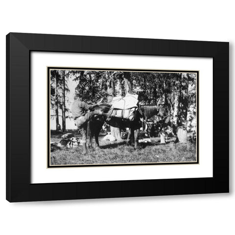 Mule Packing Black Modern Wood Framed Art Print with Double Matting by Vintage Photography