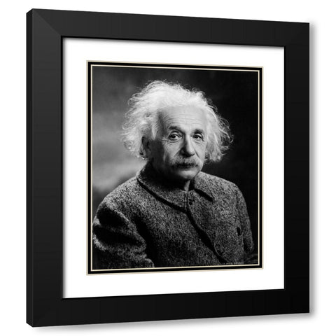 Albert Einstein Black Modern Wood Framed Art Print with Double Matting by Vintage Photography