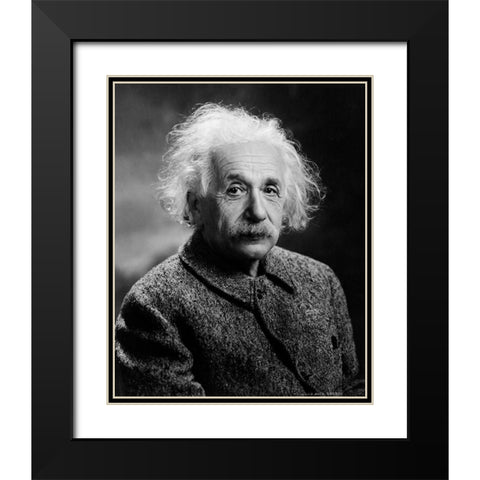 Albert Einstein Black Modern Wood Framed Art Print with Double Matting by Vintage Photography