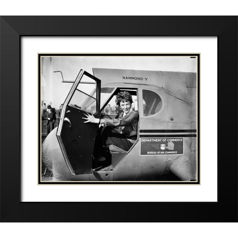 Amelia Earhart 1936 Black Modern Wood Framed Art Print with Double Matting by Vintage Photography