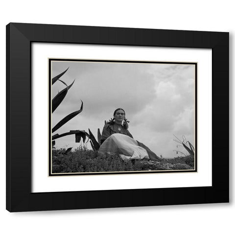 Frida Kahlo Black Modern Wood Framed Art Print with Double Matting by Vintage Photography