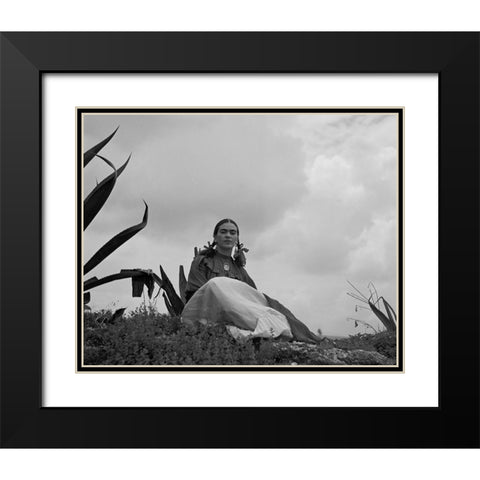 Frida Kahlo Black Modern Wood Framed Art Print with Double Matting by Vintage Photography
