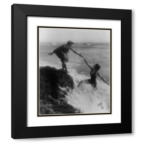 Bathing Beauties at the Seaside Black Modern Wood Framed Art Print with Double Matting by Vintage Photography