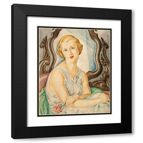 Lady in front of a mirror Black Modern Wood Framed Art Print with Double Matting by Wegener, Gerda