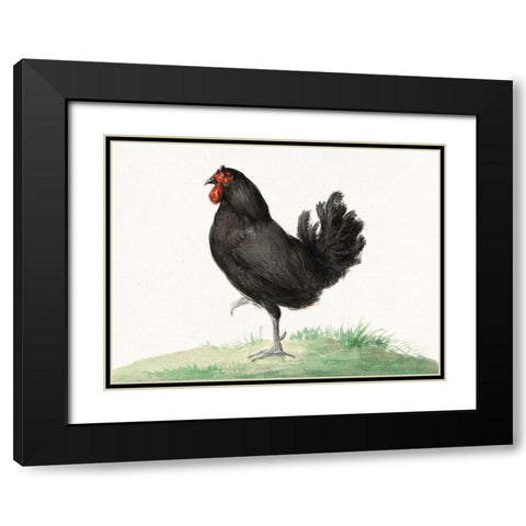 Standing Black Chicken Black Modern Wood Framed Art Print with Double Matting by Bernard, Jean
