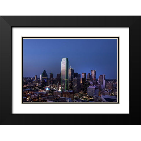 Downtown Dallas-Texas at Dusk Black Modern Wood Framed Art Print with Double Matting by Texas Picture Archive