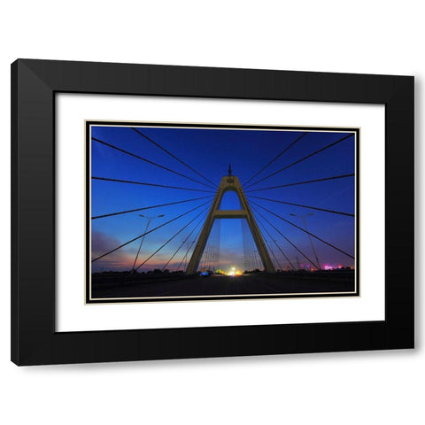 Texas Bridge-night view Black Modern Wood Framed Art Print with Double Matting by Texas Picture Archive