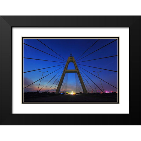 Texas Bridge-night view Black Modern Wood Framed Art Print with Double Matting by Texas Picture Archive