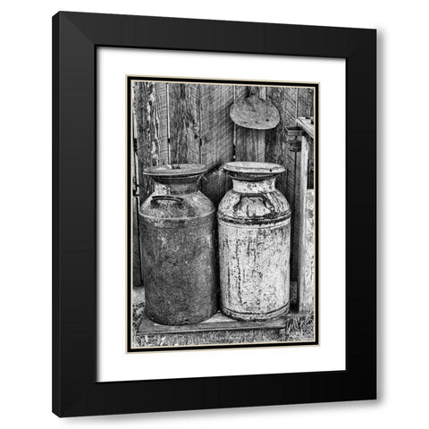 Milk Churns Black Modern Wood Framed Art Print with Double Matting by Vintage Photo Archive