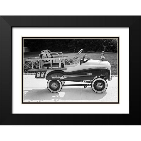 Toy Fire Truck Black Modern Wood Framed Art Print with Double Matting by Vintage Photo Archive