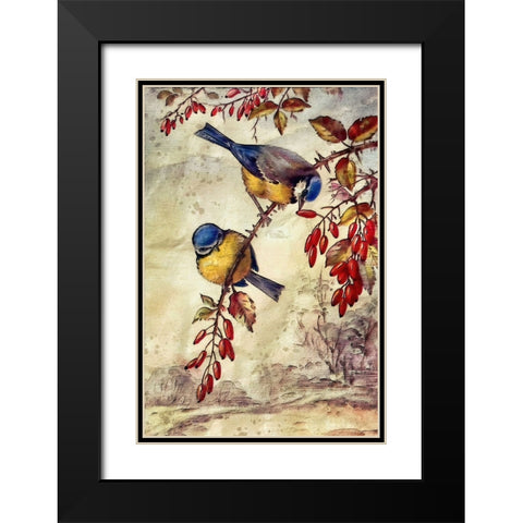 Autumn Bluebirds Black Modern Wood Framed Art Print with Double Matting by Alpenglow Workshop