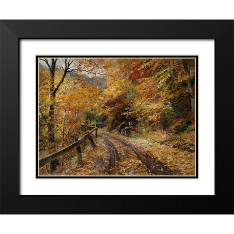 Falling Leaves Black Modern Wood Framed Art Print with Double Matting by Alpenglow Workshop