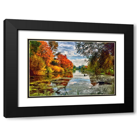 Lakeside Autumn Trees Black Modern Wood Framed Art Print with Double Matting by Alpenglow Workshop