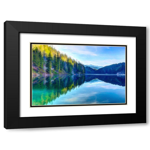 Mountain Lakeshore Black Modern Wood Framed Art Print with Double Matting by Alpenglow Workshop