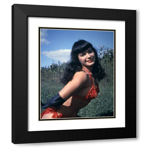 Bettie Page Black Modern Wood Framed Art Print with Double Matting by Vintage Hollywood Archive