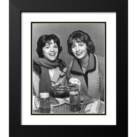 Cindy Williams, Penny Marshall, Laverne and Shirley, 1976 Black Modern Wood Framed Art Print with Double Matting by Vintage Hollywood Archive