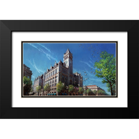 Washington Chronicle Old Post Office Black Modern Wood Framed Art Print with Double Matting by Wang, John Z.