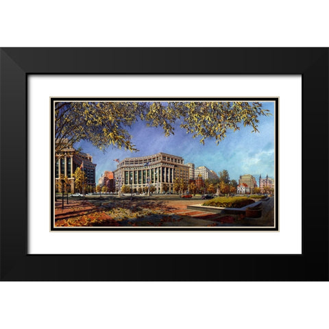 Washington Chronicle Pennsylvania Avenue Black Modern Wood Framed Art Print with Double Matting by Wang, John Z.