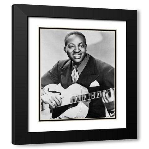 Big Bill Broonzy with a Gibson L-7 guitar-1951 Black Modern Wood Framed Art Print with Double Matting by Vintage Music Archive