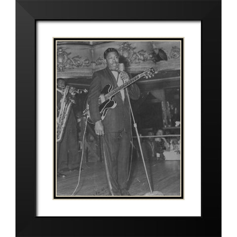 BB King Black Modern Wood Framed Art Print with Double Matting by Vintage Music Archive