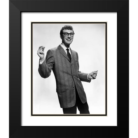 Buddy Holly Black Modern Wood Framed Art Print with Double Matting by Vintage Music Archive