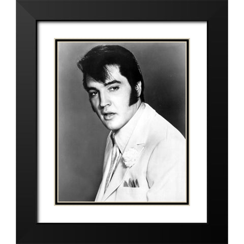 Elvis Presley-1968 Black Modern Wood Framed Art Print with Double Matting by Vintage Music Archive