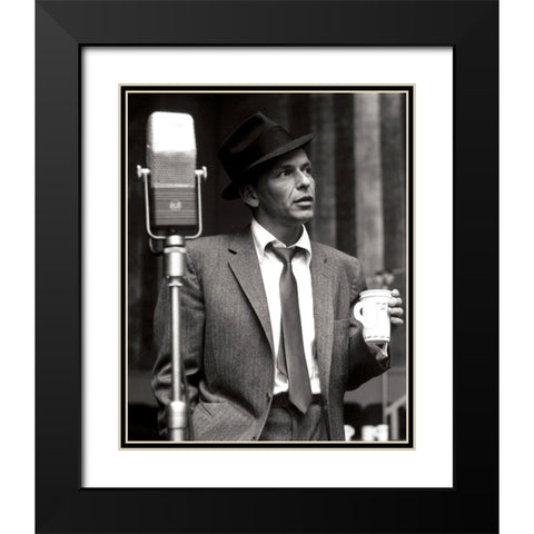 Frank Sinatra-1956 Black Modern Wood Framed Art Print with Double Matting by Vintage Music Archive
