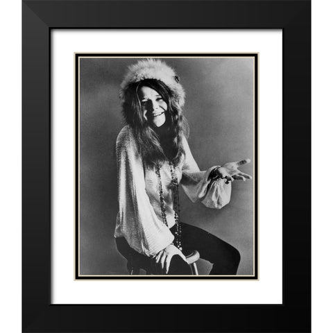 Janis Joplin-1970 Black Modern Wood Framed Art Print with Double Matting by Vintage Music Archive