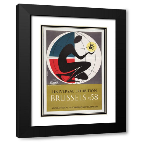 Brussels-1958 Black Modern Wood Framed Art Print with Double Matting by Worlds Fair Posters