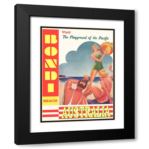 Australia Bondi Beach Travel Poster Black Modern Wood Framed Art Print with Double Matting by Vintage Travel Posters