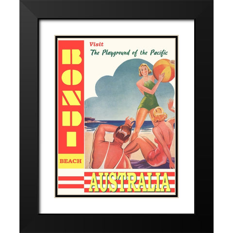 Australia Bondi Beach Travel Poster Black Modern Wood Framed Art Print with Double Matting by Vintage Travel Posters
