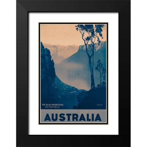 Australia Travel Poster The Blue Mountains Black Modern Wood Framed Art Print with Double Matting by Vintage Travel Posters