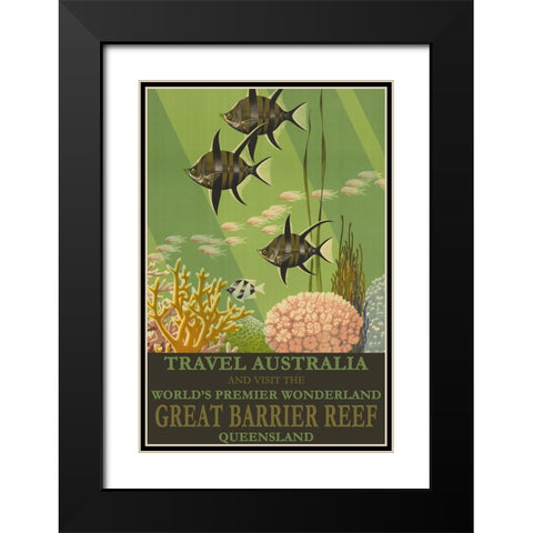 Australia Travel Poster Great Barrier Reef Black Modern Wood Framed Art Print with Double Matting by Vintage Travel Posters