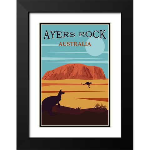 Australia Travel Poster Ayers Rock Black Modern Wood Framed Art Print with Double Matting by Vintage Travel Posters