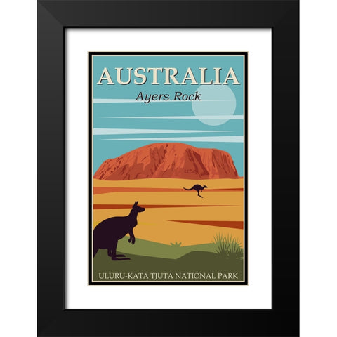 Australia Uluru-Kata Tjuta National Park Black Modern Wood Framed Art Print with Double Matting by Vintage Travel Posters