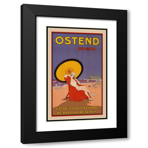 Belgium Ostend Black Modern Wood Framed Art Print with Double Matting by Vintage Travel Posters