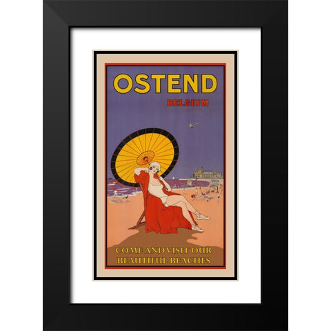 Belgium Ostend Black Modern Wood Framed Art Print with Double Matting by Vintage Travel Posters