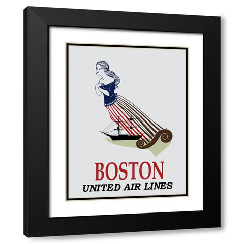 Boston Airlines Vintage Poster Black Modern Wood Framed Art Print with Double Matting by Vintage Travel Posters