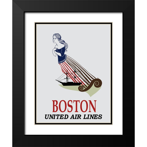 Boston Airlines Vintage Poster Black Modern Wood Framed Art Print with Double Matting by Vintage Travel Posters