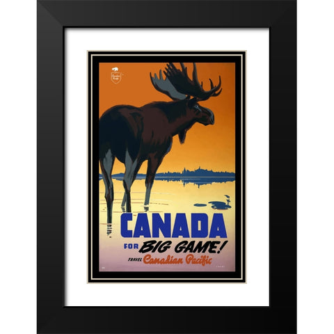 Canada Big Game Hunting Poster Black Modern Wood Framed Art Print with Double Matting by Vintage Travel Posters