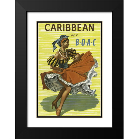Caribbean Air Travel Poster Black Modern Wood Framed Art Print with Double Matting by Vintage Travel Posters