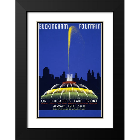 Buckingham Fountain-Chicago Travel Poster Black Modern Wood Framed Art Print with Double Matting by Vintage Travel Posters