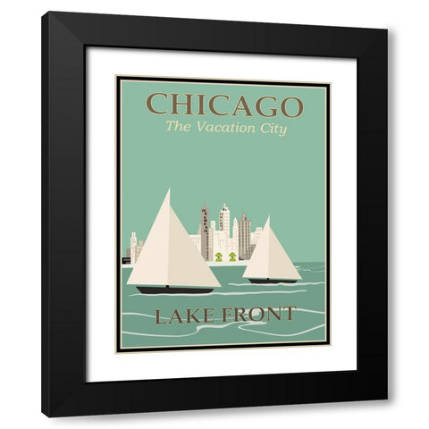 Chicago Travel Poster Black Modern Wood Framed Art Print with Double Matting by Vintage Travel Posters