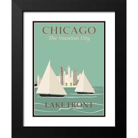 Chicago Travel Poster Black Modern Wood Framed Art Print with Double Matting by Vintage Travel Posters