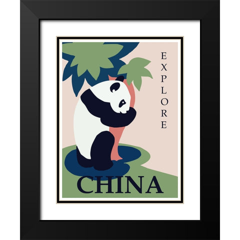 China Panda Travel Poster Black Modern Wood Framed Art Print with Double Matting by Vintage Travel Posters
