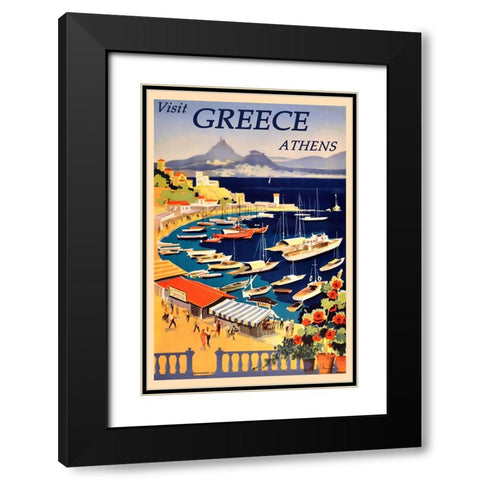 Greece Athens Travel Poster Black Modern Wood Framed Art Print with Double Matting by Vintage Travel Posters