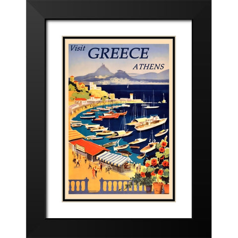 Greece Athens Travel Poster Black Modern Wood Framed Art Print with Double Matting by Vintage Travel Posters