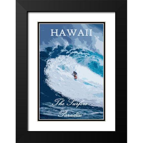 Hawaii Surfer Poster Black Modern Wood Framed Art Print with Double Matting by Vintage Travel Posters
