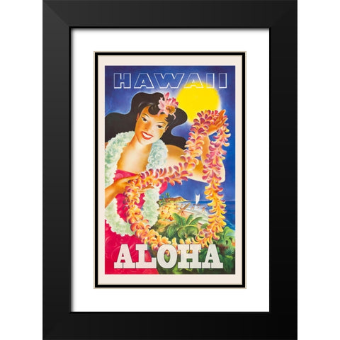 Hawaii Travel Poster Black Modern Wood Framed Art Print with Double Matting by Vintage Travel Posters